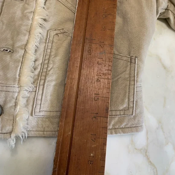 Trucker Jacket Medium Tan Cropped Faux Fur Cotton Outer Retro Penny Lane - Picture 9 of 11